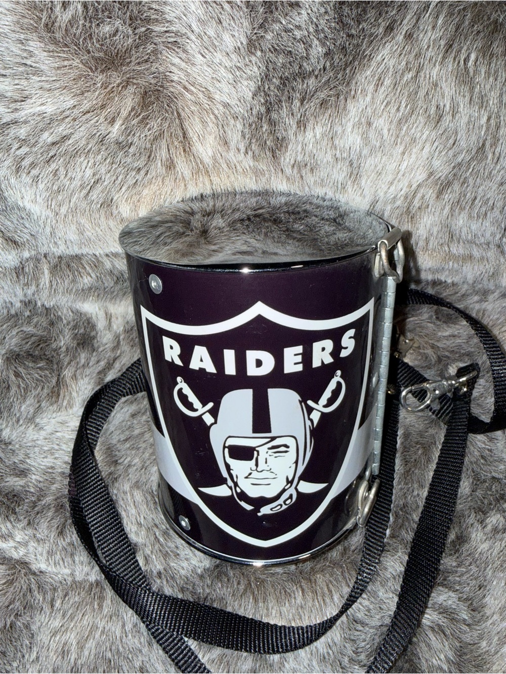 NFL Raiders Black and White Crossbody Bucket Bag